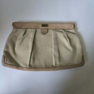 Vintage Cream Suede Snap Frame Closure Clutch Phillipe